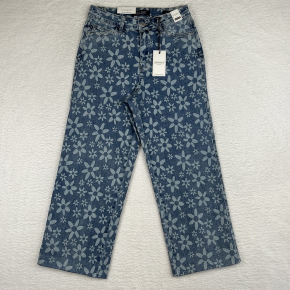 NWT Judy Blue Flower Power High Waist Wide Leg Crop Denim Jeans Women's 5/27 - Picture 1 of 16